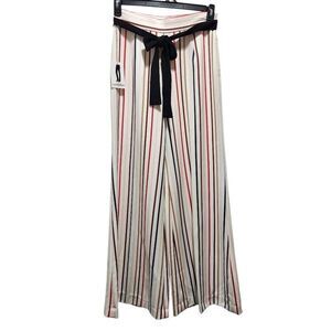 Lena Gabrielle career pants flat front wide leg stripe belted size 6 New